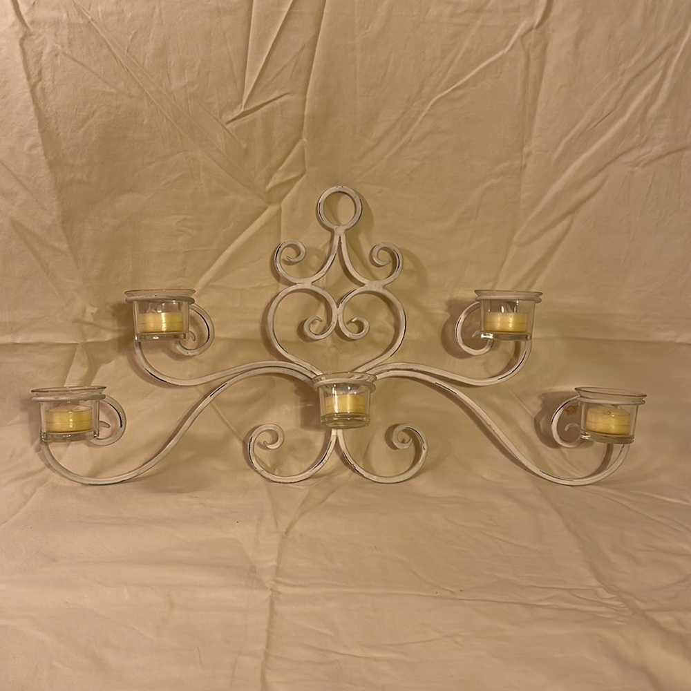 PartyLite wall sconce with 5 glass votives, yea lights includes. 23x12x2.